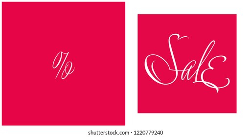 Sale - hand drawn lettering; white calligraphic letters on red background. Vector illustration for stickers, flyers, prints, posters, banners, commerce, promotion, advertising, online stores, web.