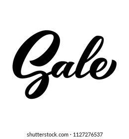 Sale hand lettering, black ink brush calligraphy, custom writing isolated on white background. Vector illustration. Can be used for season sale or advertising.