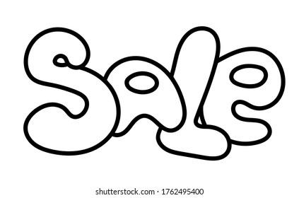 Sale. Hand lettering  composition. Black lineart vector illustration, isolated on a white background.