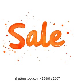 "Sale" hand-lettered in a vibrant orange watercolor style with playful splatters and drips. 