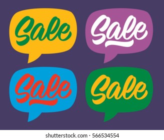 sale handwritten word, calligraphy, speech bubbles