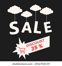 Sale is hanging and 35 % discount banner desogn on the black background.