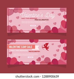Sale header or banner set with discount offer for Happy Valentine's Day celebration