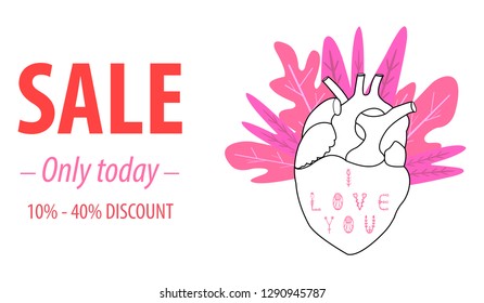 Sale header or banner set with discount offer for Happy Valentine's Day celebration. Vector