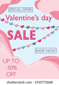 sale Holiday Valentine's Day banner made of flowers contain pink  clouds