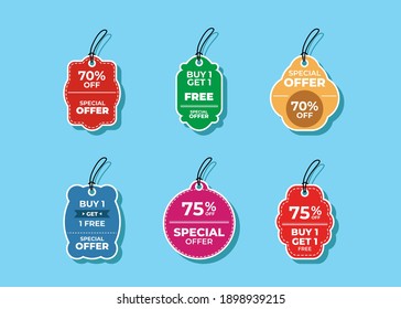 Sale horizontal labels and price tag, selling card and discount sticker. Best offer vector templates on a light background