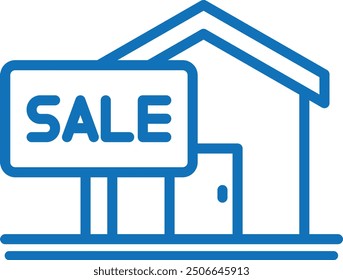 sale house icon, rent home, real estate loan, home price, mortgage, line symbol on white background - editable stroke vector illustration eps10  (Blue version) 