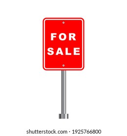 For sale house sign, real estate icon, red isolated on white background, vector illustration.