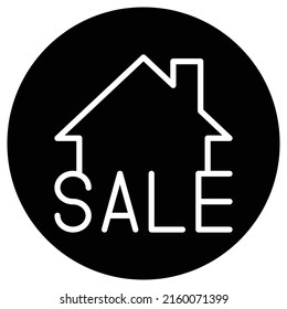 Sale, house simple icon vector. Flat design. White icon on black circle. White background.ai