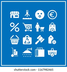 sale icon. 16 sale vector set. shopping cart, shopping bag, trolley and euro coin icons for web and design about sale theme