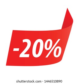 sale icon. 20% off Percent Discount Sign, Discount offer price label,  text 20 percent off RED ICON