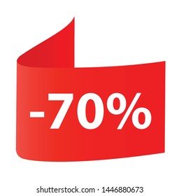 sale icon. 70% off Percent Discount Sign, Discount offer price label,  text 70 percent off RED ICON