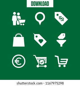 sale icon. 9 sale vector set. euro coin, shopping cart, shopping bag and price tag icons for web and design about sale theme