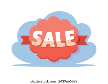 sale icon with cloud and red ribbon