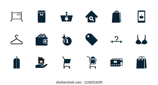 Sale icon. collection of 18 sale filled icons such as explosion, clothes on hanger, shopping bag, online shopping, credit card. editable sale icons for web and mobile.