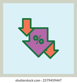 Sale icon with downward arrows and percentage sign for promotions or price reduction 5