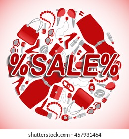 Sale icon with fashion and shopping accessories