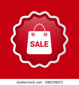 Sale icon on glossy button, vector illustration