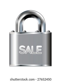 Sale icon on stainless steel padlock vector button