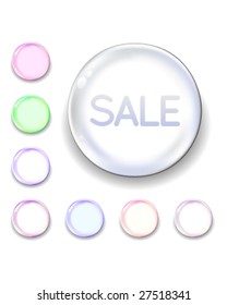 Sale icon on translucent glass orb vector button