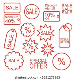 Icône de vente Red Line Art Pack Set pour les Moyennes sociales