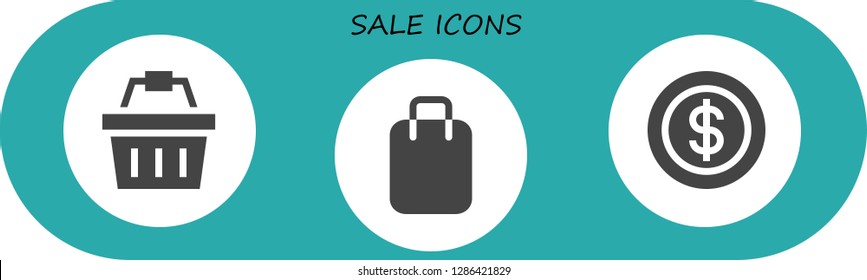  sale icon set. 3 filled sale icons. Simple modern icons about  - Shopping basket, Shopping bag, Coin