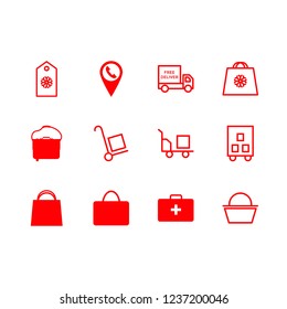 sale icon set about shopping basket, tag, phone pin and bag vector set