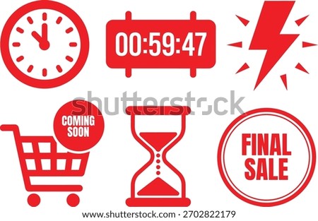 Sale Icon Set – Countdown, Final Sale, Clock, Shopping Cart, Hourglass, Lightning Vector