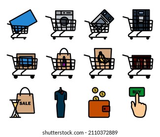 Juego de iconos de venta. Contorno de negrita editable con diseño de relleno de color. Ilustración vectorial.