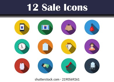 Sale Icon Set. Flat Design With Long Shadow. Vector illustration.