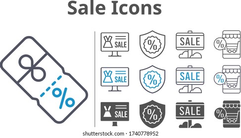 sale icon set included online shop, sale, discount, warranty icons