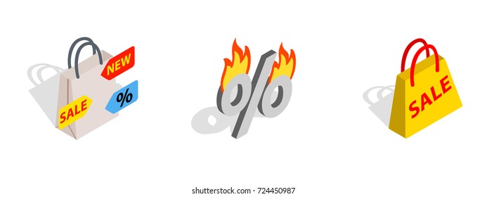 Sale icon set. Isometric set of sale vector icons for web isolated on white background