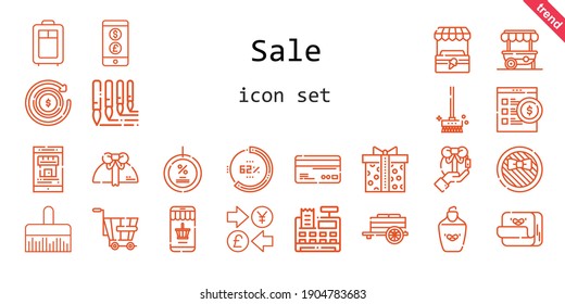 sale icon set. line icon style. sale related icons such as gift, online shopping, paint brush, post it, cash register, real estate, discount, cart, trolley, supermarket gift, online shop