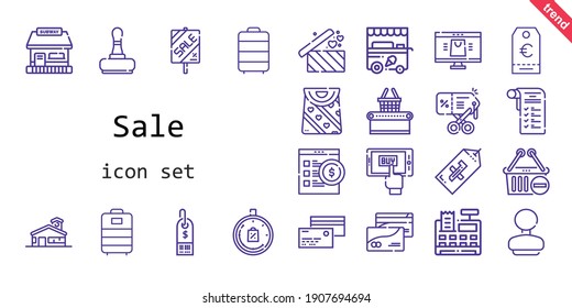 sale icon set. line icon style. sale related icons such as limited time, rubber stamp, ice cream cart, cash register, bag, discount, stamp, shopping basket, trolley, mobile shopping, supermarket