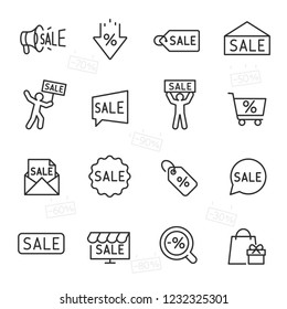 Sale, icon set. Sales and discount, price reduction, linear icons. Line with editable stroke