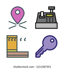 sale icon set. vector set about placeholder, cash register, hanger and key icons set.