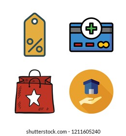 sale icon set. vector set about credit card, shopping bag, real estate and tag icons set.