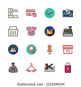 sale icon set. vector set about gift bag, cash register, coupon and credit card icons set.