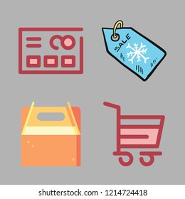 sale icon set. vector set about shopping cart, takeaway, credit card and tag icons set.