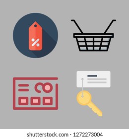 sale icon set. vector set about key, credit card, supermarket and shopping basket icons set.