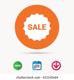 Sale icon. Special offer star symbol. Calendar, download arrow and new tag signs. Colored flat web icons. Vector