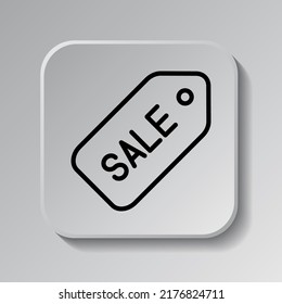 Sale icon, vector. Flat design. Black icon on square button with shadow. Grey background.ai