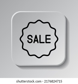 Vector de icono de venta. Diseño plano. Icono negro en botón cuadrado con sombra. Fondo gris.ai