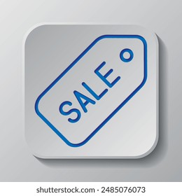 Sale icon, vector. Flat design. Paper cut design. Cutted blue symbol with shadow. Gray badge button, gray background.ai