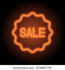 Icono de venta Vector. Diseño plano. Neón naranja sobre fondo negro.ai