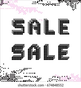 Sale icon. Volumetric vector illustration of pixel art message: sale.