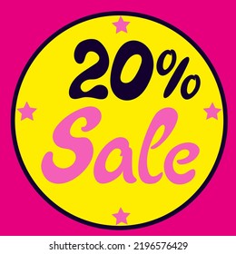 Sale Iconic Black 20% off gorgeous stamp on pink background, Pinkish Star vector illustration. Women and girls store sale symbol offer. Stamp for sale