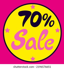 Sale Iconic Black 70% off gorgeous stamp on pink background, Pinkish Star vector illustration. Women and girls store sale symbol offer. One from set