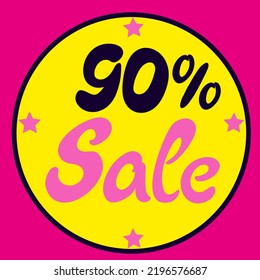 Sale Iconic Black 90% off gorgeous stamp on pink background, Pinkish Star vector illustration. Women and girls store sale symbol offer. Sale sticker. One from set