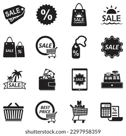 Sale Icons. Black Flat Design. Vector Illustration.